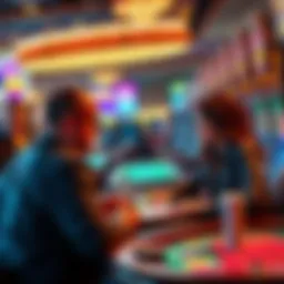 Players discussing various casino options in West Virginia besides Zula, with slot machines and gaming tables in the background