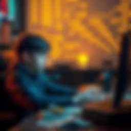 A young man sits at a computer with a worried expression, reflecting on losses from online gambling, surrounded by bills and a sinking feeling of despair