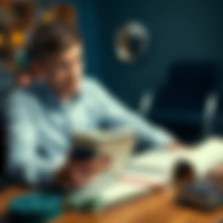 A worried young man sitting at a table with a gambling notebook and empty wallet, looking distressed and confused, seeking advice on how to recover from his gambling losses.