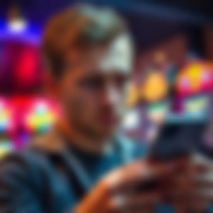 A young man in his 20s staring at his phone with a concerned expression, representing the emotional impact of gambling losses.