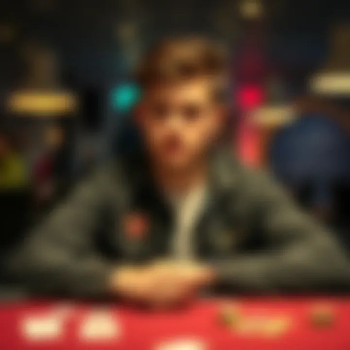 A 22-year-old man sitting at a poker table with cards and chips, looking thoughtful about his future in poker