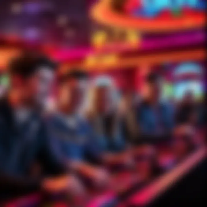 A group of young players enjoying gaming at an 18+ casino, displaying excitement and enthusiasm while placing bets.