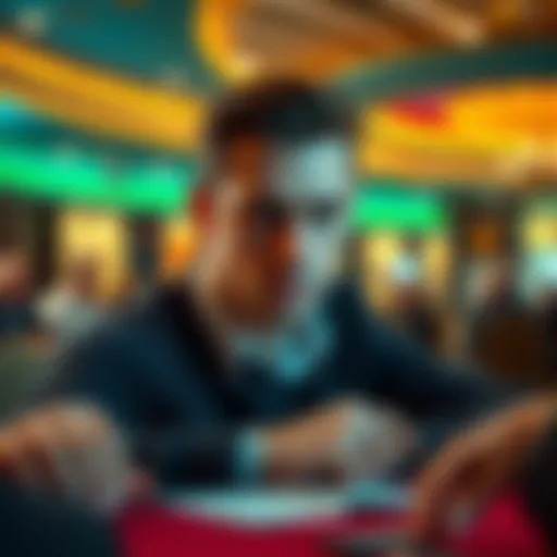 A 26-year-old man looks concerned while playing Baccarat at a casino table, showing signs of frustration after losing money.