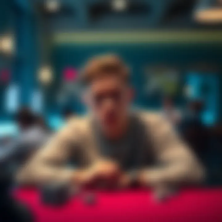 A young man in his 20s sits at a table with a worried expression, reflecting on family criticism over his gambling habits.