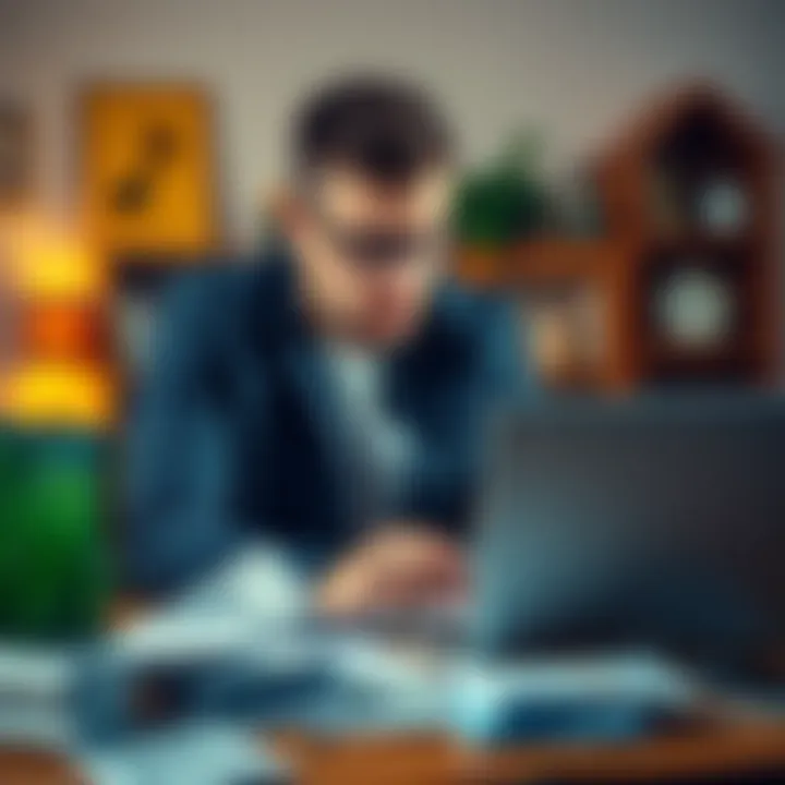 Young man looking distressed over bills A 24-year-old man sitting at a table, surrounded by unpaid bills and a laptop, looking worried and overwhelmed.