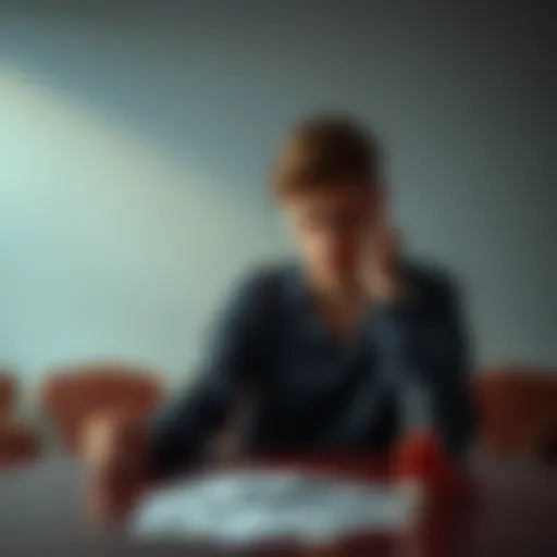 A young man sits alone at a table with empty chairs, looking down at a pile of playing cards, symbolizing his battle with gambling addiction.