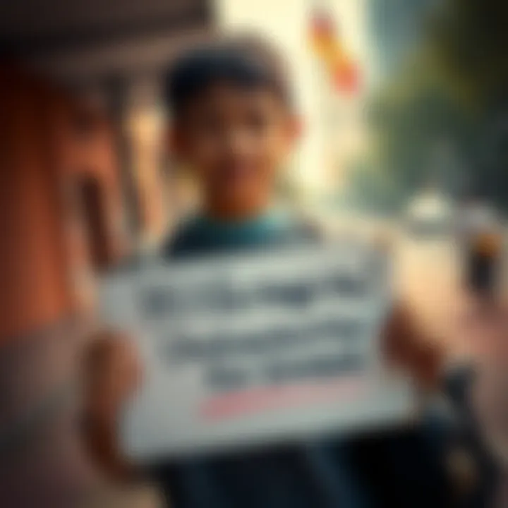 A young man from the Philippines is asking for community help to pay for his remaining school fees, holding a sign for support.