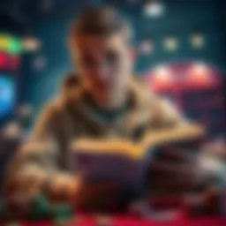 An 18-year-old poker player reading books on strategies and practices to improve at the game.