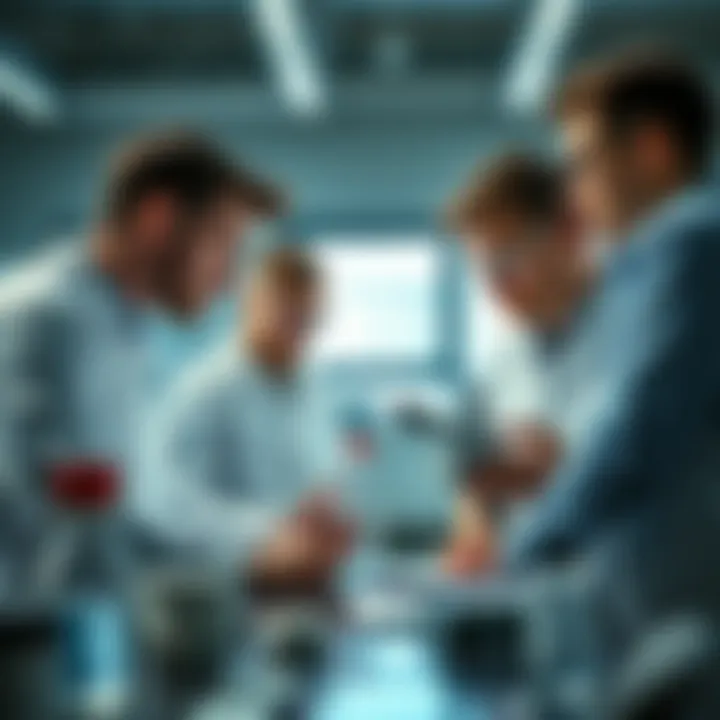 A group of young men studying and discussing strategies in a modern lab setting, showcasing their methods for success.