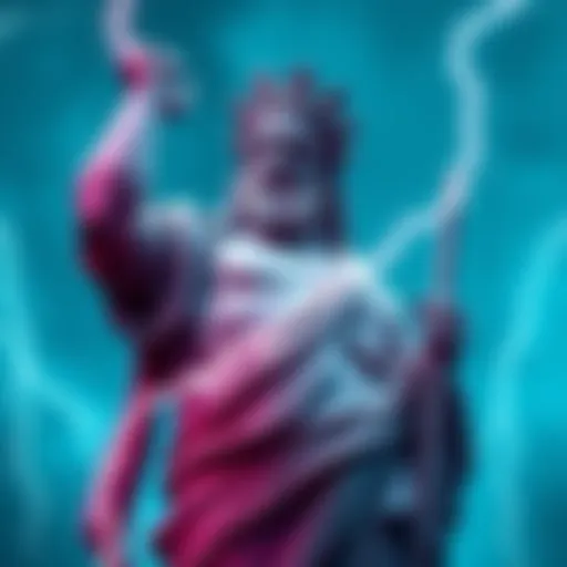 A statue of Zeus holding a lightning bolt, representing his power in mythology.
