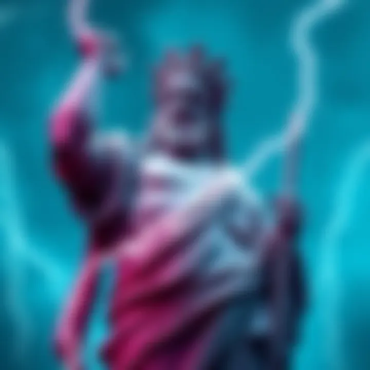 A statue of Zeus holding a lightning bolt, representing his power in mythology.
