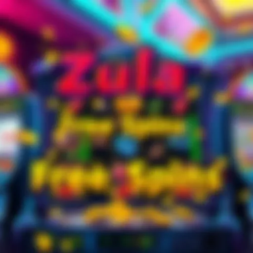 A colorful graphic showing slot machine symbols with the text 'Zula Free Spins' overlayed, indicating potential winnings.
